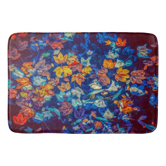 Indigo fall leaves swirl pattern bath mat (Front)