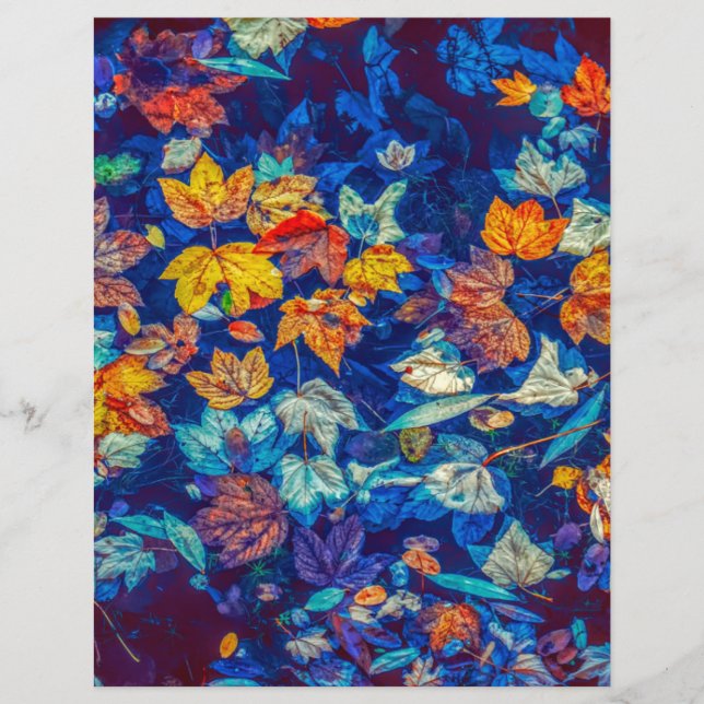 Indigo fall leaves swirl pattern Scrapbook paper (Front)