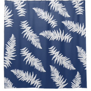 Indigo Fern Botanical Pattern Shower Curtain