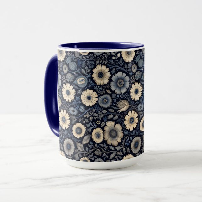 Indigo Floral Art | Burne-Jones Inspired Design Mug (Front Left)