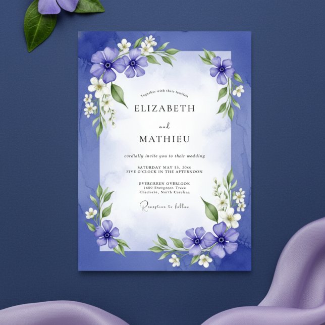 Indigo Floral Brushstroke Wedding Invitation (Creator Uploaded)