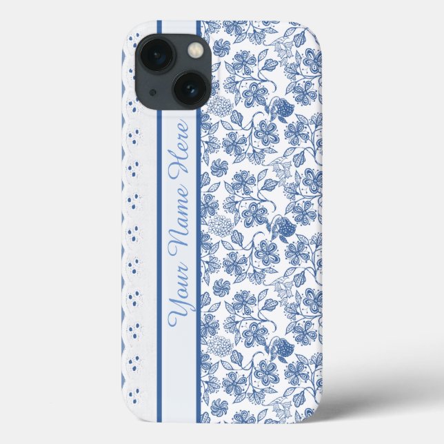 Indigo Floral Faux Lace Samsung Galaxy Note 4 Case (Back)
