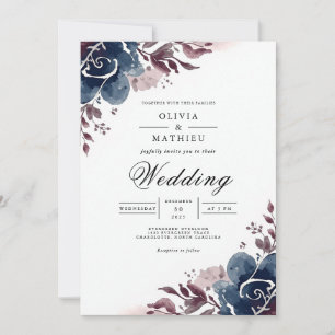Indigo Floral Flourish Wedding Invitation