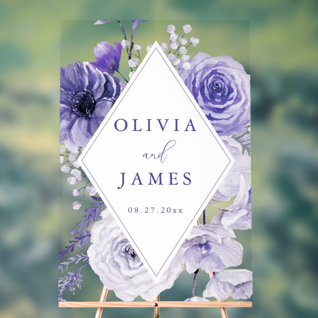 Indigo Floral Frame Wedding Acrylic Sign (Neutral)