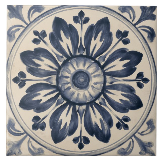 Indigo Floral Medallion Tile (Front)