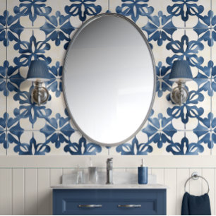 Indigo Floral Medley - Blue and Cream - Coastal Wallpaper