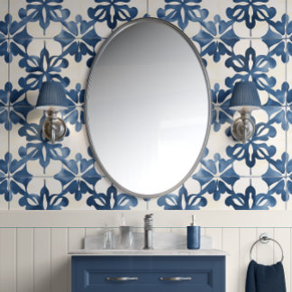 Indigo Floral Medley - Blue and Cream - Coastal Wallpaper