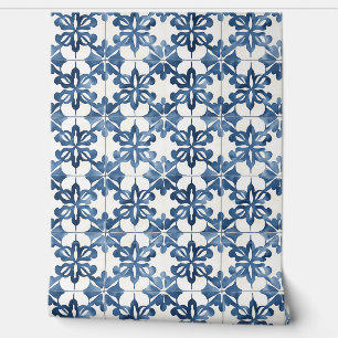 Indigo Floral Medley Petite - Blue and Cream Wallpaper