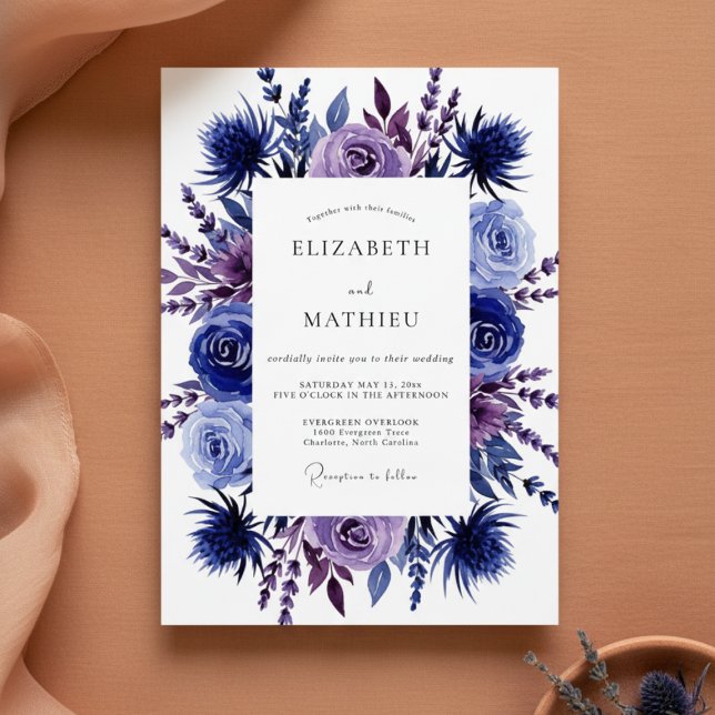 Indigo Floral Romantic Wedding Invitation (Creator Uploaded)