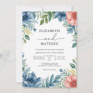 Indigo Floral Verdant Flourish Wedding Invitation