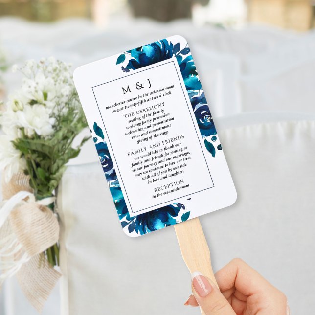 Indigo Floral Wedding Invitation Program Fan (Creator Uploaded)