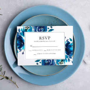 Indigo Floral Wedding RSVP Card