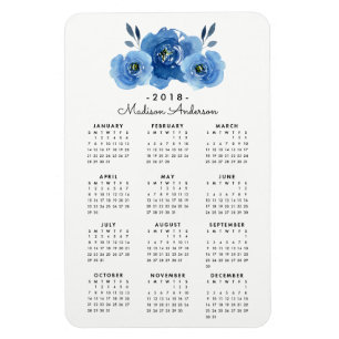 Indigo Flowers   Personalised 2018 Calendar Magnet