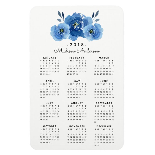 Indigo Flowers | Personalised 2018 Calendar Magnet (Vertical)