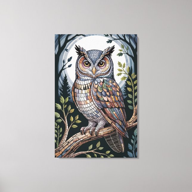 Indigo Forest Mosaic Owl Canvas Print (Front)