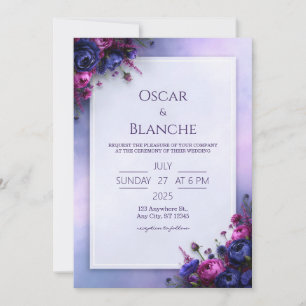 Indigo Fuchsia Floral Border Wedding Invitation