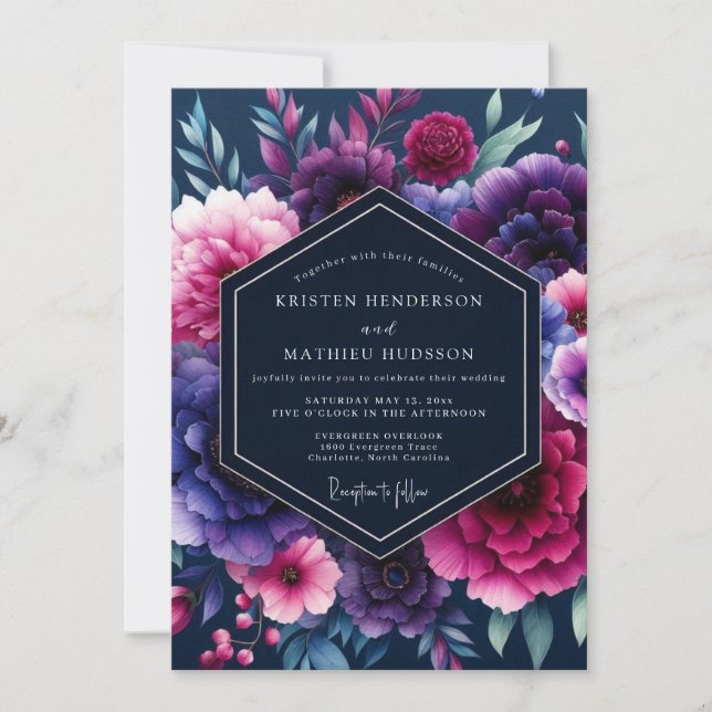 Indigo Fuchsia Nocturne Wedding Invitation (Front)