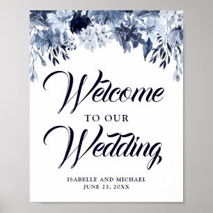 Indigo Garden Blue Floral Welcome Wedding Sign