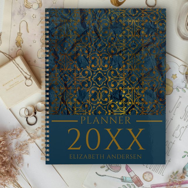 Indigo Gold Classic Elegant Damask Year Planner (Creator Uploaded)