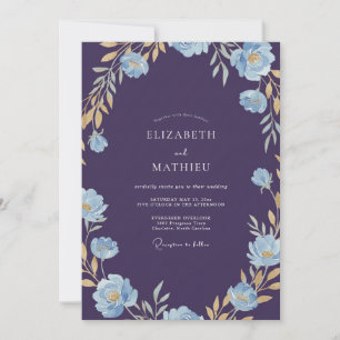 Indigo Gold Wildflower Wedding Invitation