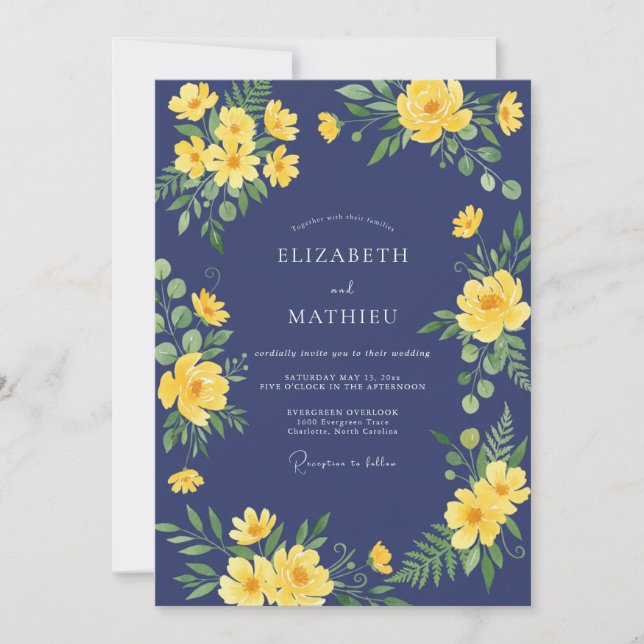Indigo Golden Foliage Eucalyptus Wedding Invitation (Front)