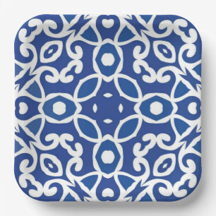 Indigo Heritage Classic Portuguese Geometric Paper Plate