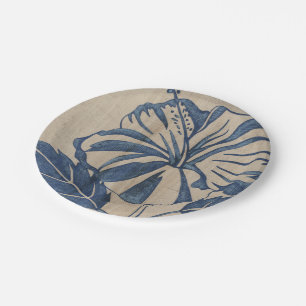 Indigo Hibiscus Paper Plate