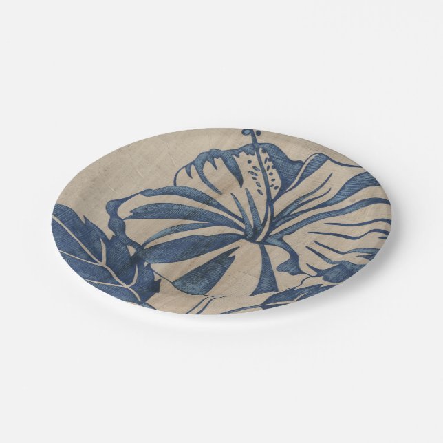 Indigo Hibiscus Paper Plate (Angled)