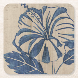 Indigo Hibiscus Square Paper Coaster