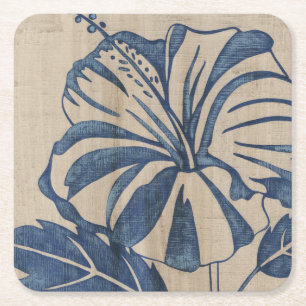 Indigo Hibiscus Square Paper Coaster