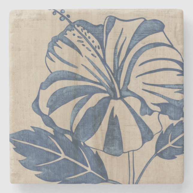 Indigo Hibiscus Stone Coaster (Front)