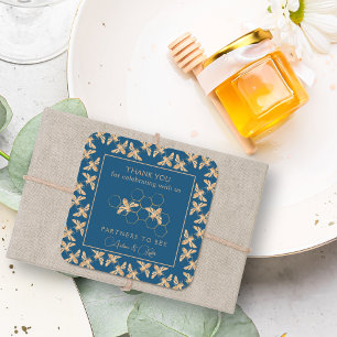 Indigo & Honeycomb Golden Bee Wedding Shower Square Sticker