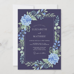 Indigo Hydrangea Leafy Wedding Invitation