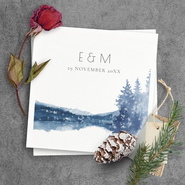 INDIGO INK BLUE MOUNTAIN LAKE MONOGRAM WEDDING NAPKIN (Creator Uploaded)