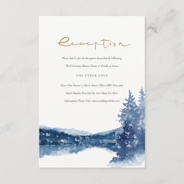 INDIGO INK BLUE MOUNTAIN LAKE WEDDING RECEPTION ENCLOSURE CARD (Front)