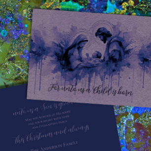 Indigo Ink on Lavender Holy Family Holiday Card