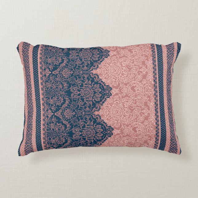 Indigo ink & warm blush AI art  Decorative Cushion (Front)