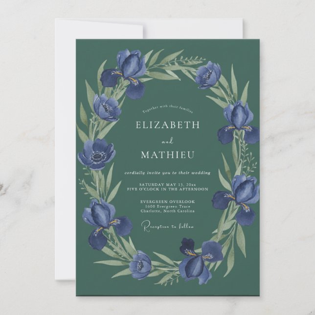Indigo Iris Forest Eucalyptus Wedding Invitation (Front)