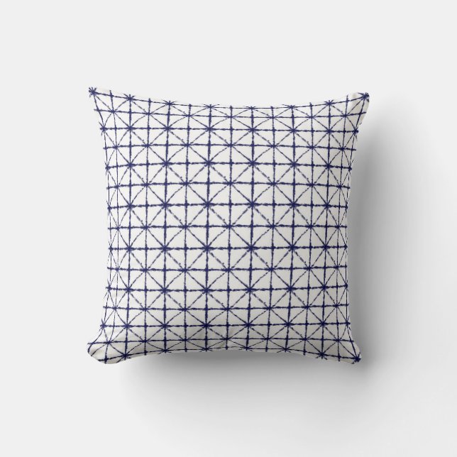 Indigo Japanese Shibori Grid Stripes Double Sided Cushion (Front)