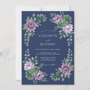 Indigo Lavender Ranunculus Eucalyptus Wedding Invitation