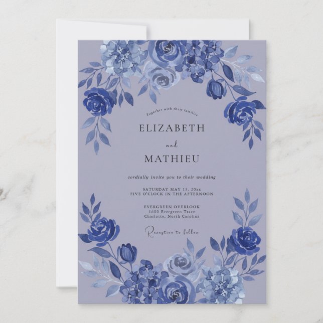 Indigo Lavender Serene Winter Wedding Invitation (Front)