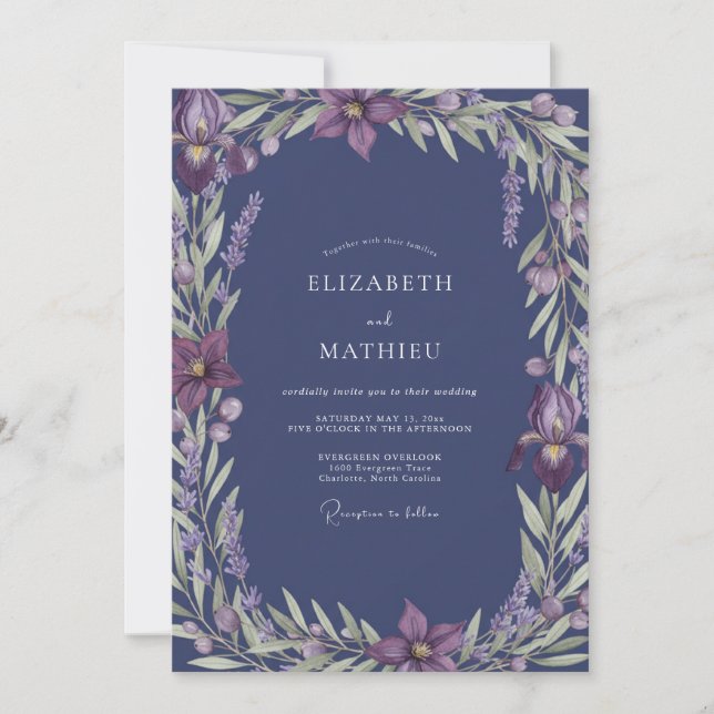 Indigo Lavender Vine Wedding Invitation (Front)