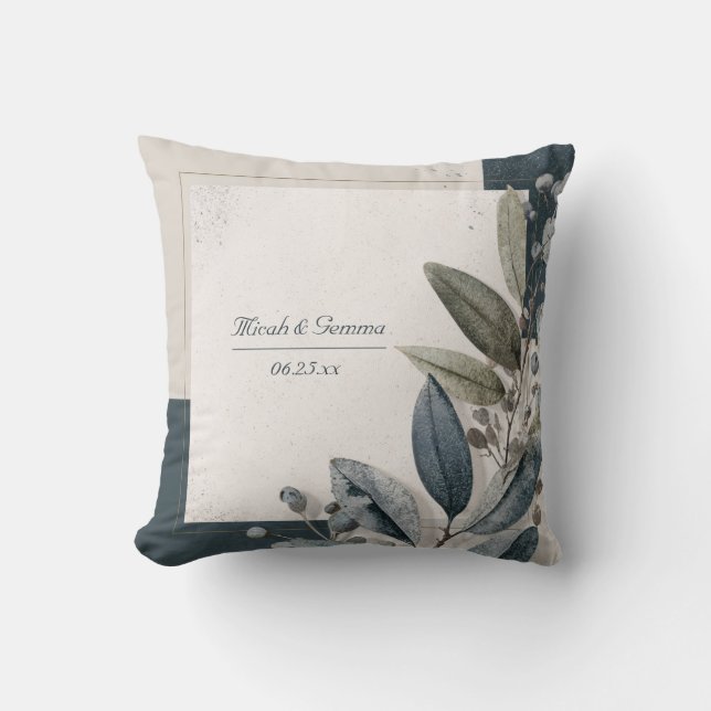 Indigo Leaf Botanical Geometric Terrazzo Accent Cushion (Front)