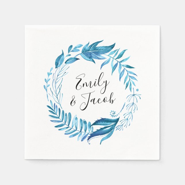 Indigo Leaves | Personalised Wedding Napkin (Front)