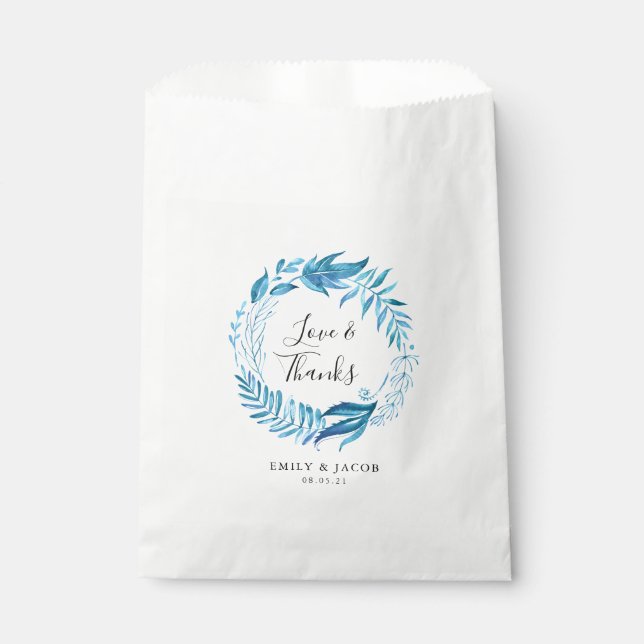 Indigo Leaves | Personalised Wedding Thank You Favour Bags (Front)