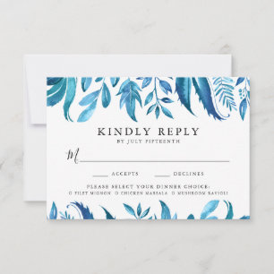 Indigo Leaves   RSVP Card With Meal Choice