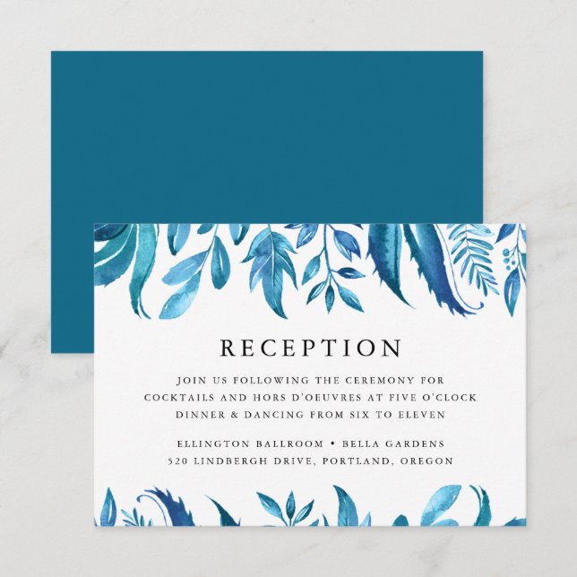 Indigo Leaves | Wedding Reception Invitation (Front/Back)