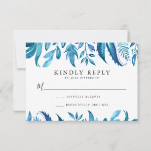Indigo Leaves   Wedding RSVP Card