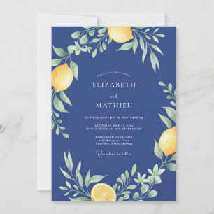 Indigo Lemon Watercolor Wedding Invitation