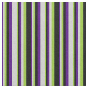 Indigo, Light Grey, Green & Black Coloured Stripes Fabric